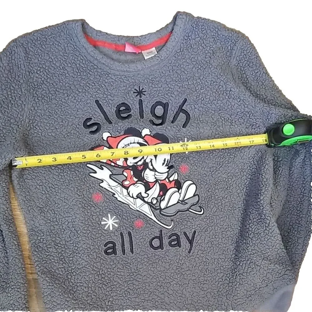 Disney Girls Mickey Minnie Mouse Sleigh All Day Gray Sherpa Holiday Sweater 14